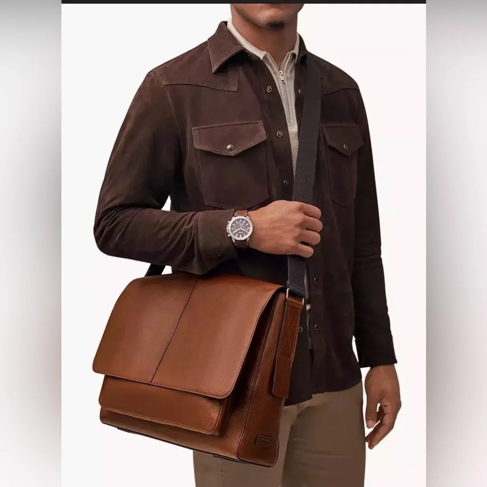 Fossil Kayden Messenger Bag Dark Brown Leather with Adjustable Black Strap